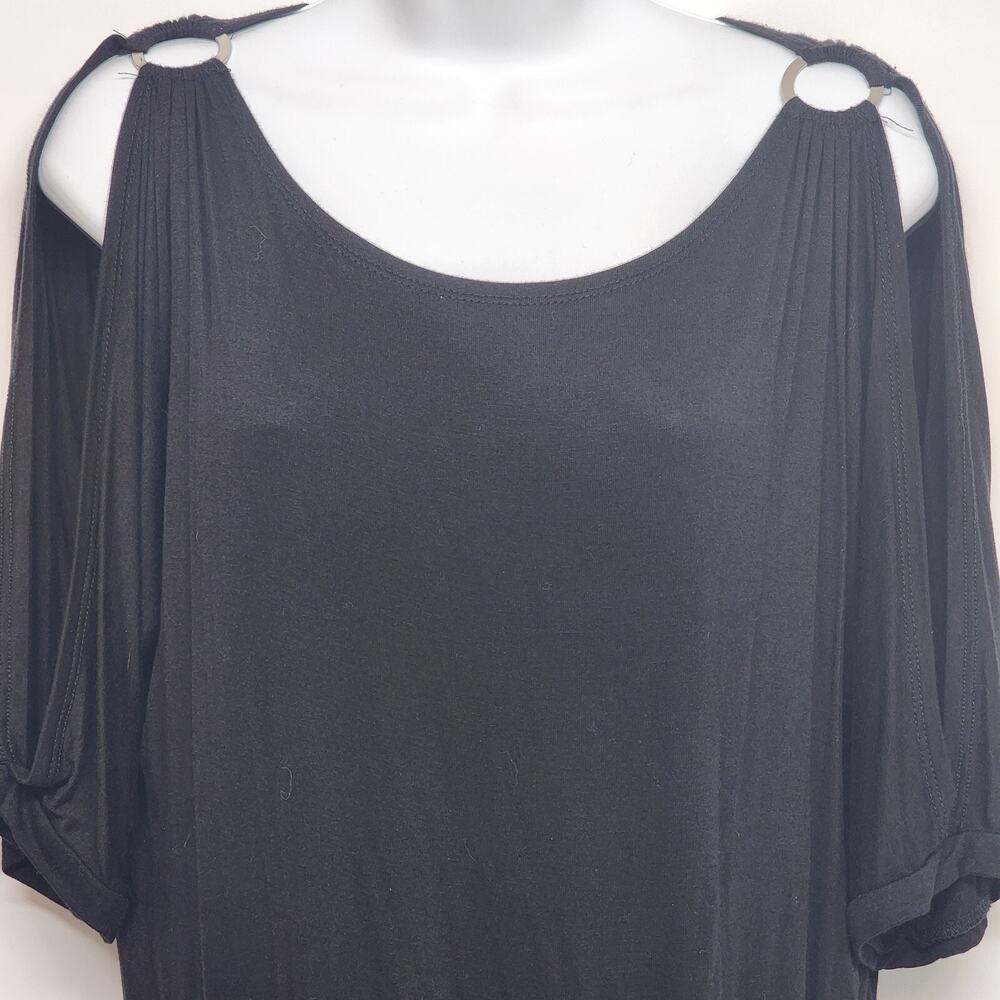 Bellino USA Women’s L Black Wing Sleeve Top Sheered Metal Disc Y2K Conceptual